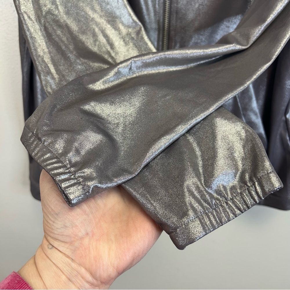 Metallic Gray Hooded Bomber Jacket XL 2X Futuristic Festival Pockets Coachella - Picture 9 of 14